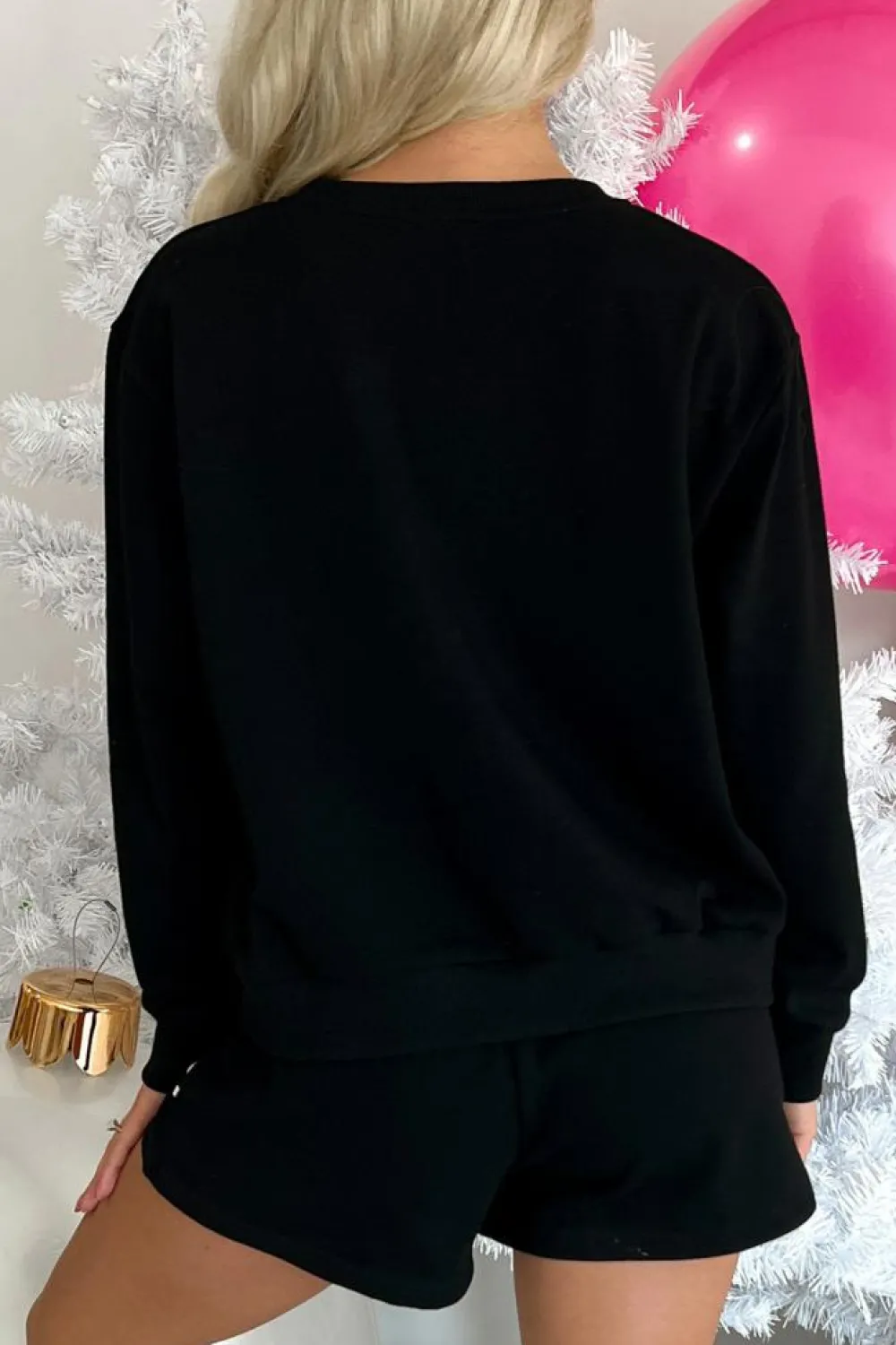 Discount Dear-Lover Sequin Merry Graphic Pullover and Shorts Outfit Black