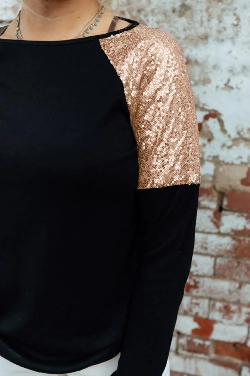 Outlet Dear-Lover Sequin Shoulder Long Sleeve Top Black