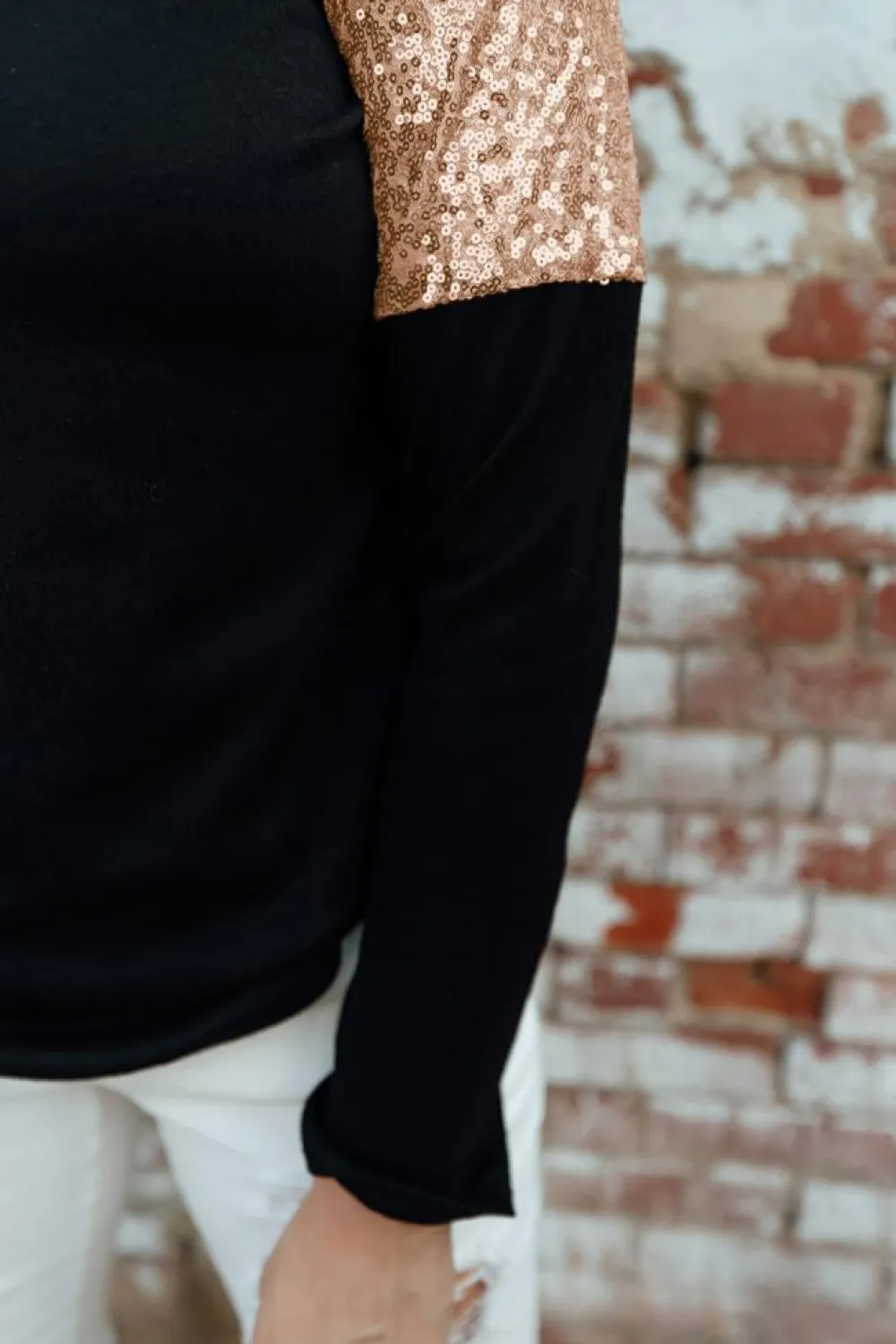 Outlet Dear-Lover Sequin Shoulder Long Sleeve Top Black