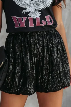 Discount Dear-Lover Sequin Straight Leg High Waist Casual Shorts Black
