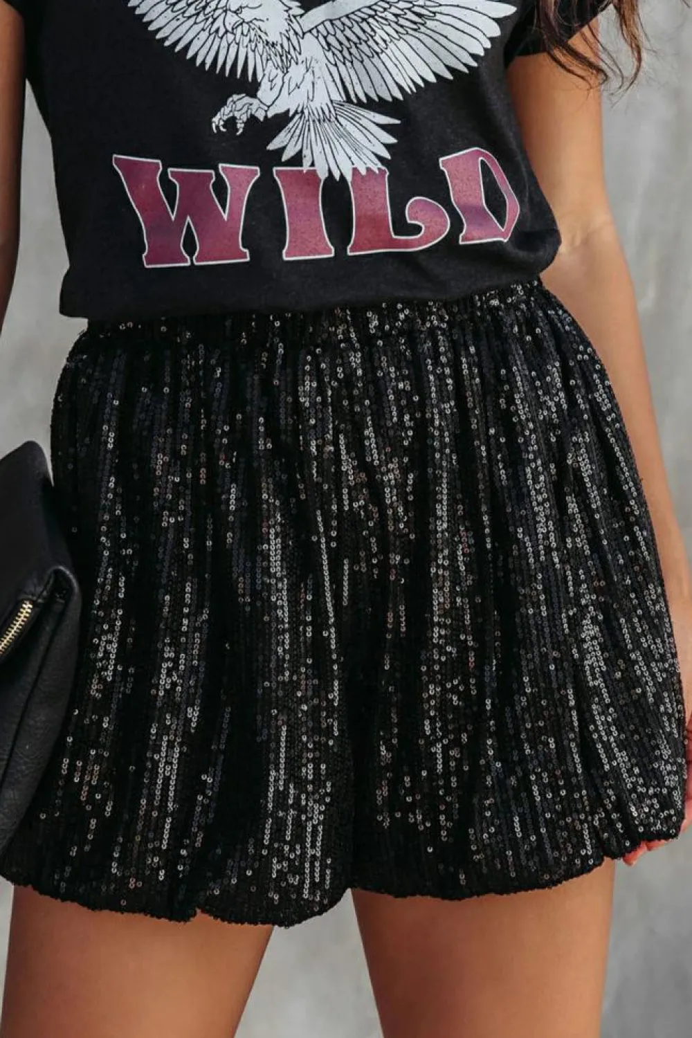 Discount Dear-Lover Sequin Straight Leg High Waist Casual Shorts Black