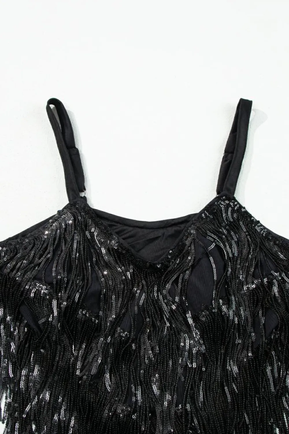 Online Dear-Lover Sequin Tasseled Tank Crop Top Black