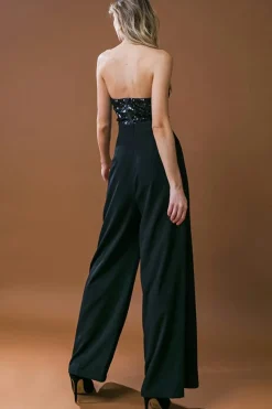 Hot Dear-Lover Sequin Tube Top Wide Leg Jumpsuit Black