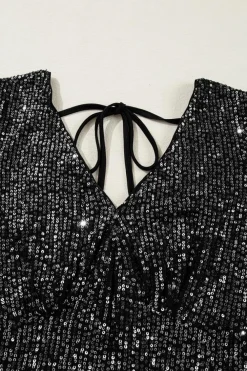 Sale Dear-Lover Sequin V Neck Flutter Sleeve Wide Leg Jumpsuit Black