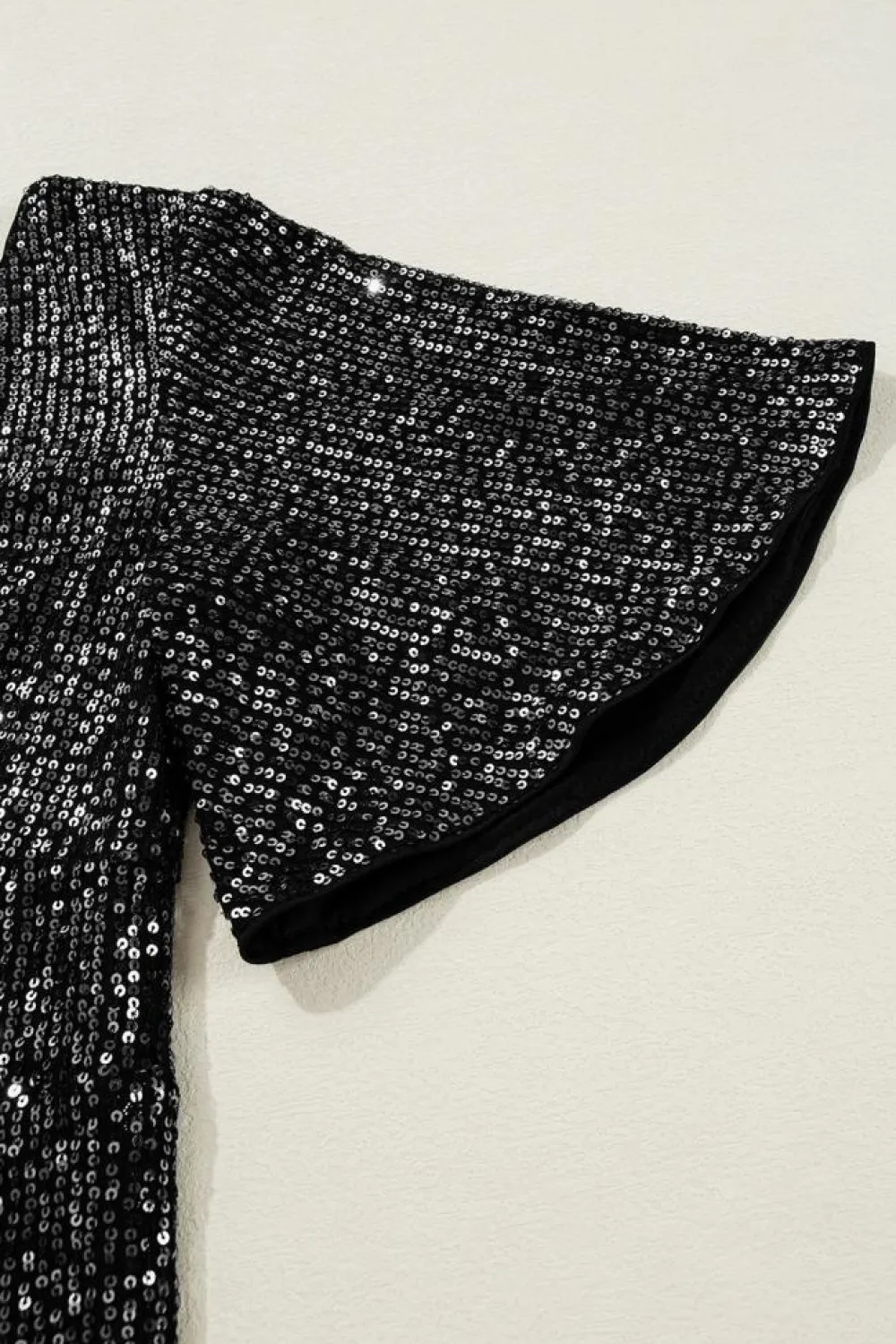 Sale Dear-Lover Sequin V Neck Flutter Sleeve Wide Leg Jumpsuit Black