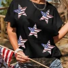 Online Dear-Lover Sequined American Flag Star Graphic T Shirt Black
