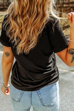 Best Dear-Lover Sequined Bow Guitar Country Music Festival Casual Tee Black