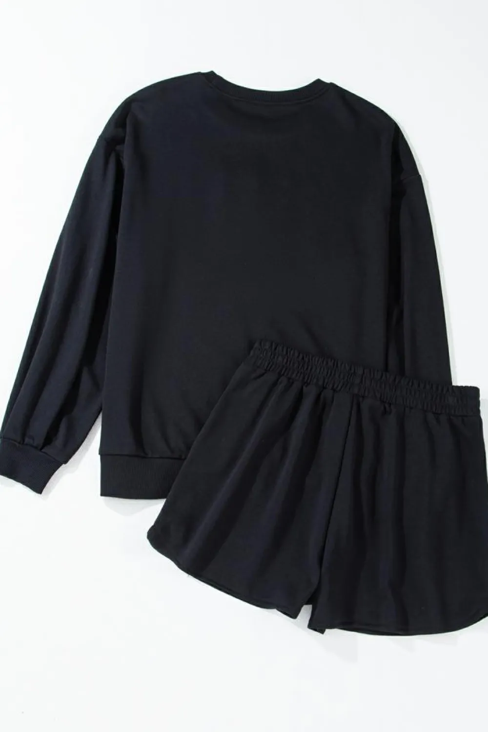 Discount Dear-Lover Sequined COFFEE Loose Fit Sweatshirt and Shorts Set Black
