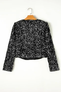 Hot Dear-Lover Sequined Open Front Cropped Jacket Black