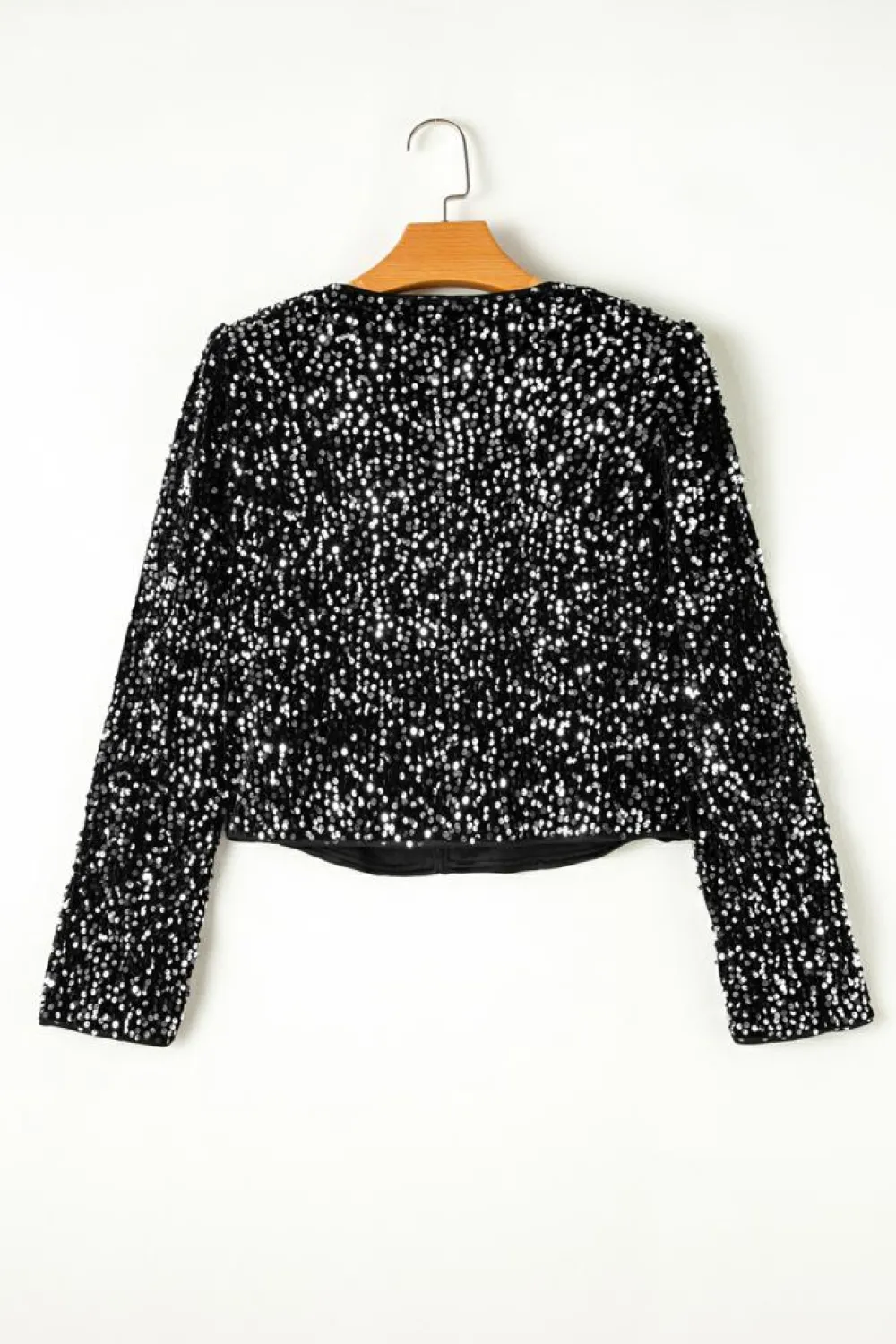 Hot Dear-Lover Sequined Open Front Cropped Jacket Black
