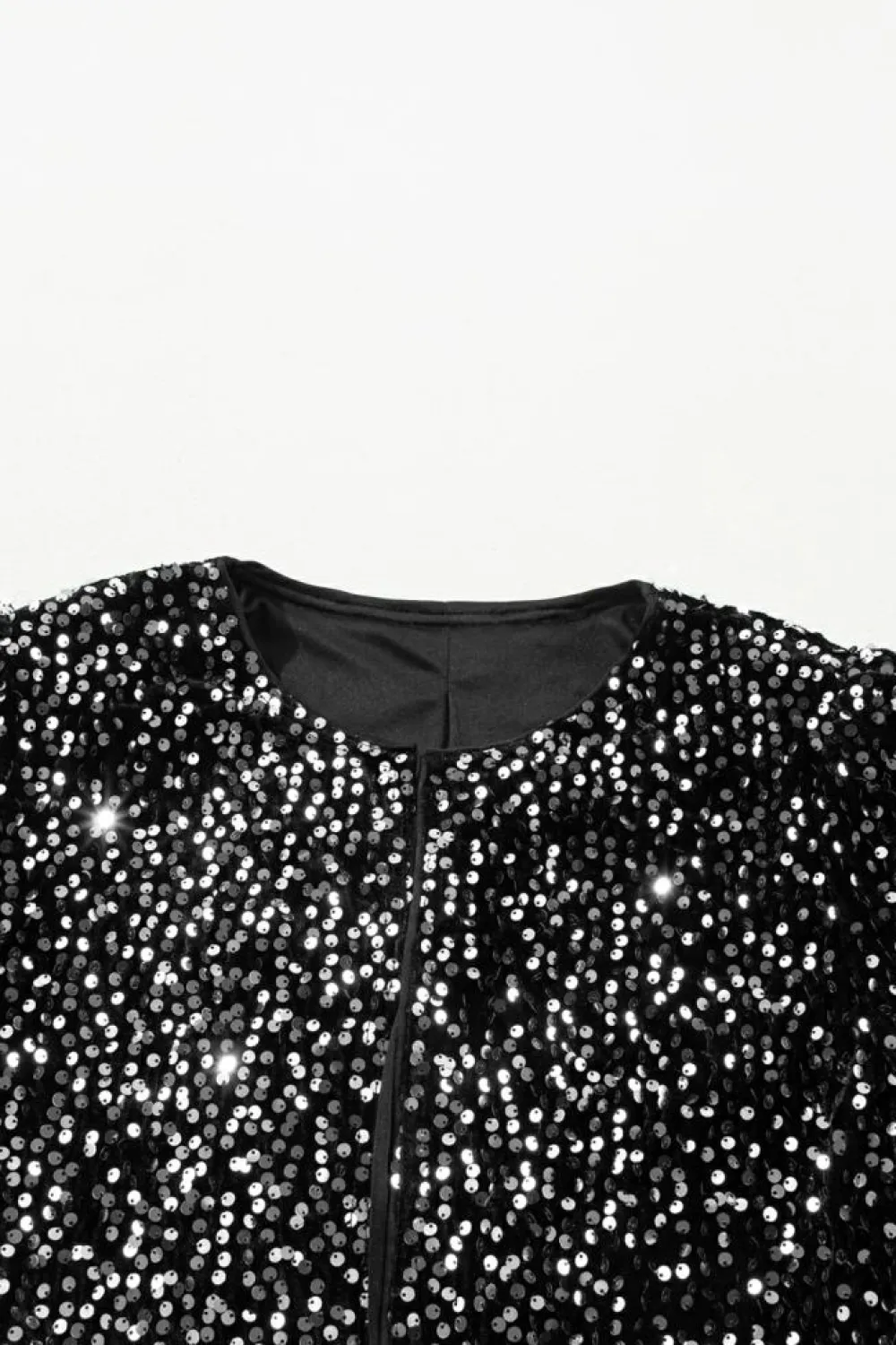 Hot Dear-Lover Sequined Open Front Cropped Jacket Black