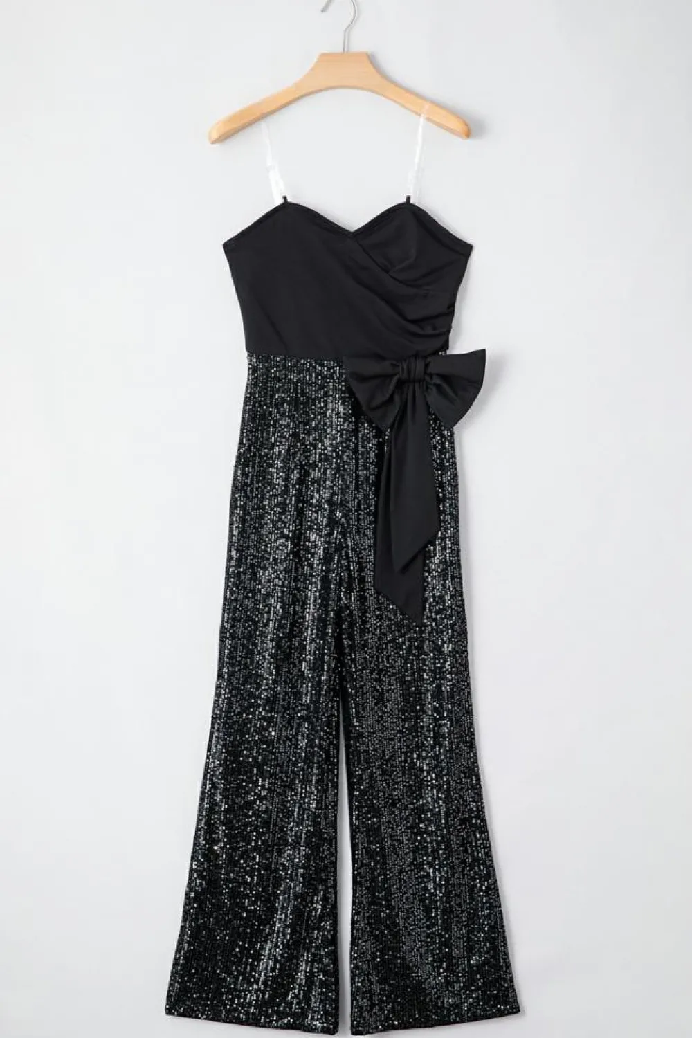 Discount Dear-Lover Sequined Tube Top Waist Knot Wide Leg Jumpsuit Black