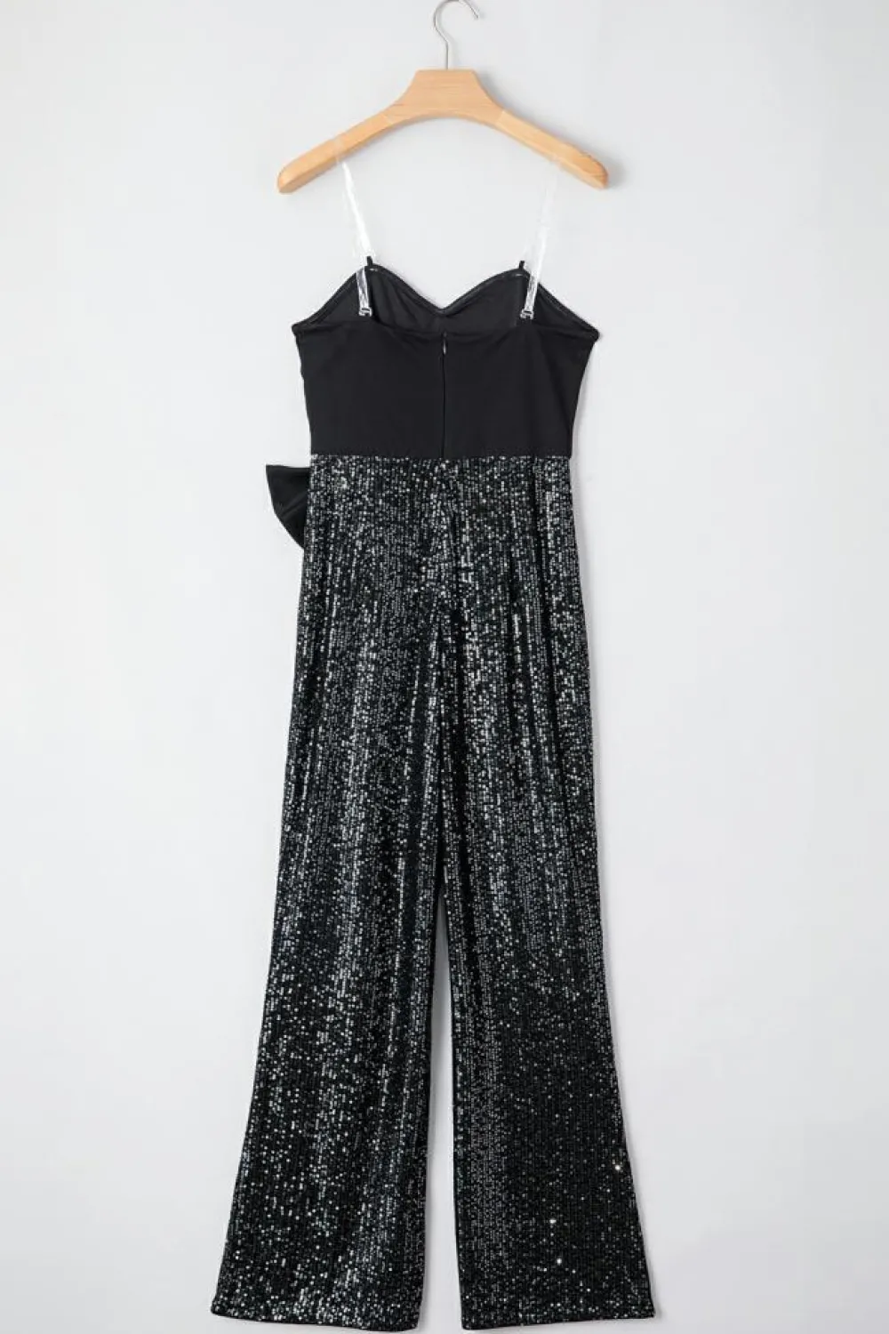 Discount Dear-Lover Sequined Tube Top Waist Knot Wide Leg Jumpsuit Black