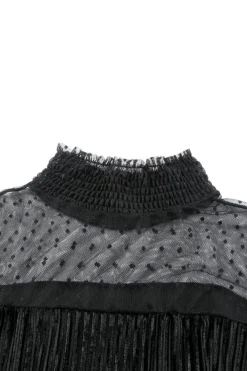 Outlet Dear-Lover Sheer Dotty Long Sleeve Ribbed Velvet Bodysuit Black