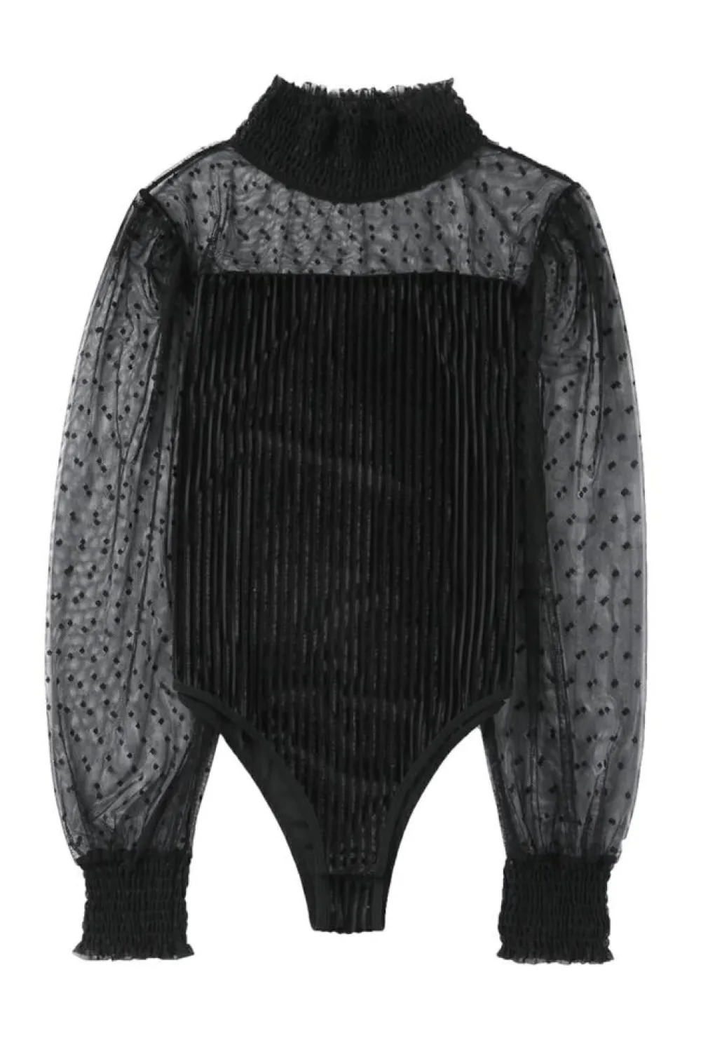 Outlet Dear-Lover Sheer Dotty Long Sleeve Ribbed Velvet Bodysuit Black