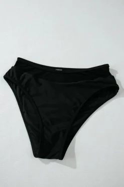 Discount Dear-Lover Sheer Mesh Edged Halter V Neck Push Up Bikini Black