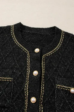 Outlet Dear-Lover Shimmer Flap Pocket Button up Cardigan Black