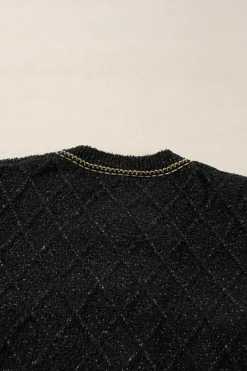 Outlet Dear-Lover Shimmer Flap Pocket Button up Cardigan Black
