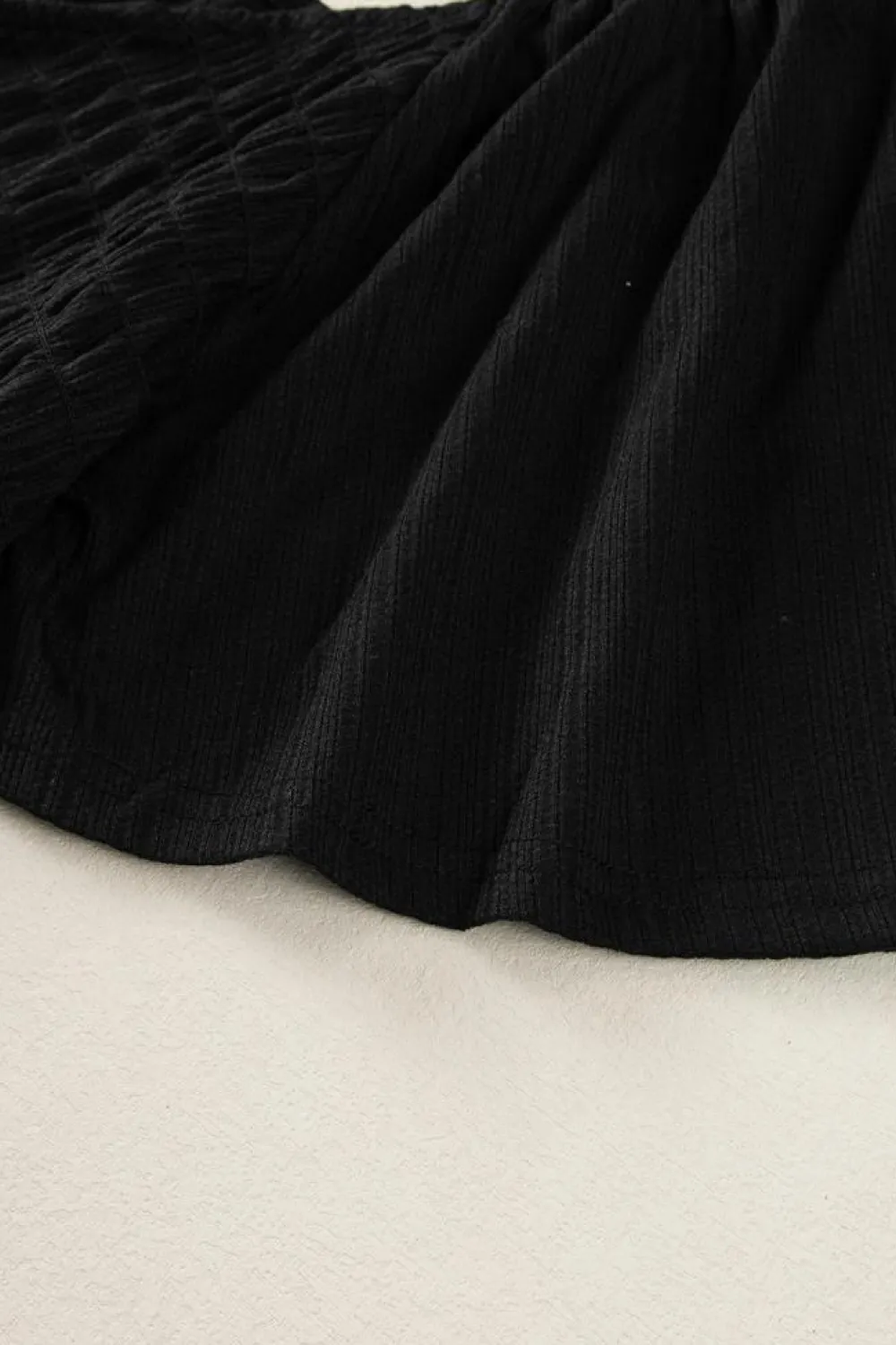 Best Dear-Lover Shirred V Neck Short Flutter Sleeve Textured Blouse Black