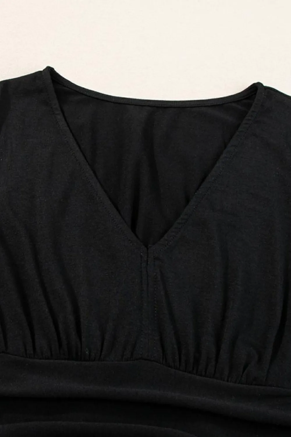 Sale Dear-Lover Short Sleeve Shirred High Waist V Neck Maxi Dress Black