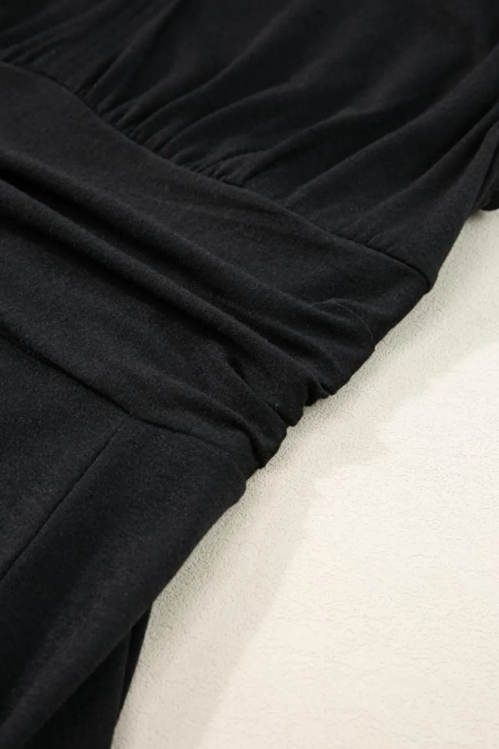 Sale Dear-Lover Short Sleeve Shirred High Waist V Neck Maxi Dress Black