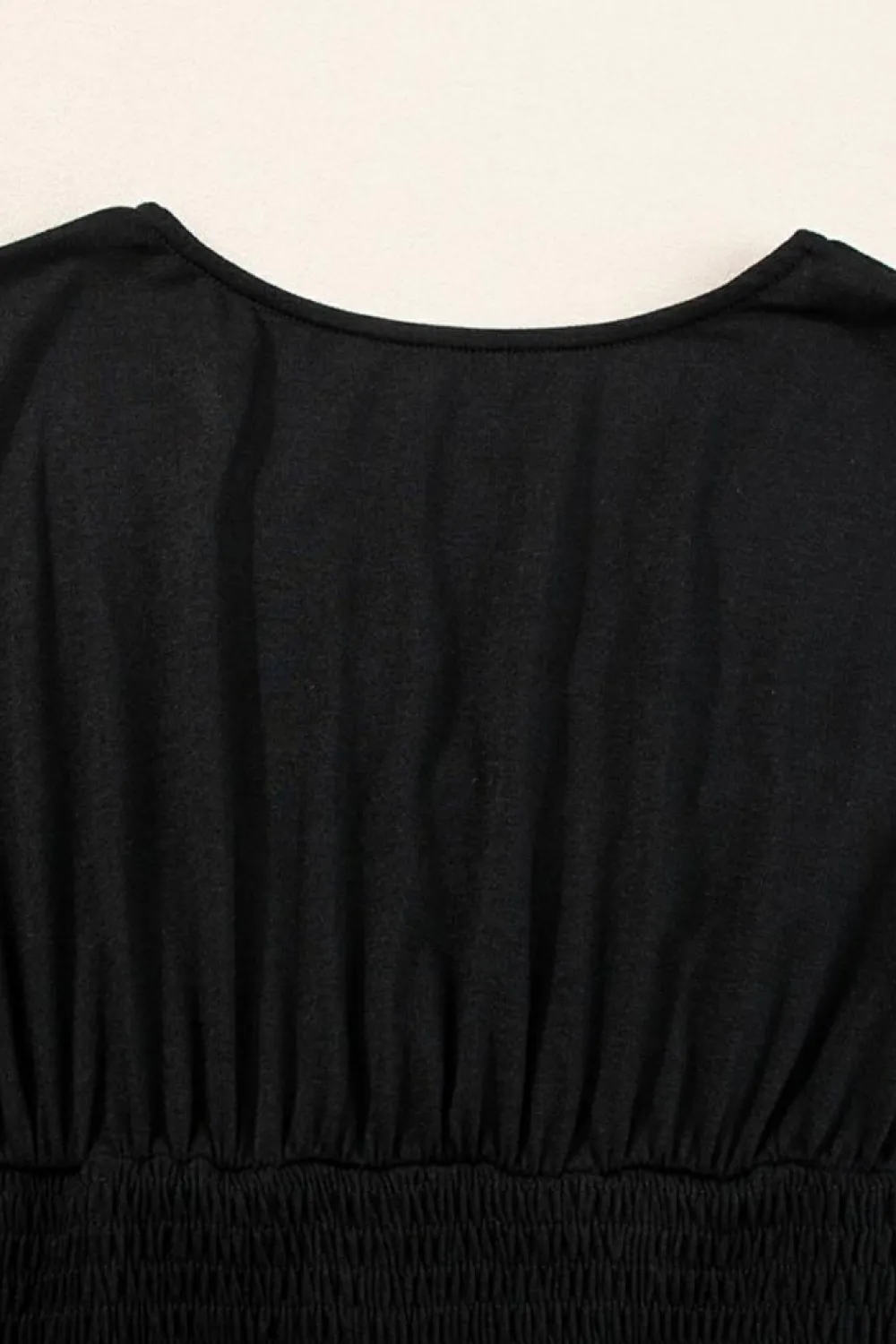 Sale Dear-Lover Short Sleeve Shirred High Waist V Neck Maxi Dress Black