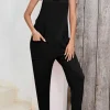 Online Dear-Lover Side Pockets Harem Pants Sleeveless V Neck Jumpsuit Black