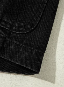 Hot Dear-Lover Side Pockets Lapel Collar Denim Jacket Black