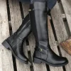 Hot Dear-Lover Side Zipper Knee High Chunky Low Heel Boots Black