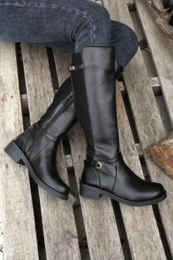 Hot Dear-Lover Side Zipper Knee High Chunky Low Heel Boots Black