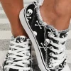 Outlet Dear-Lover Skull Print Lace-up Canvas Sneakers Black