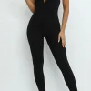Discount Dear-Lover Sleeveless Front Cut out V Neck Yoga Jumpsuit Black