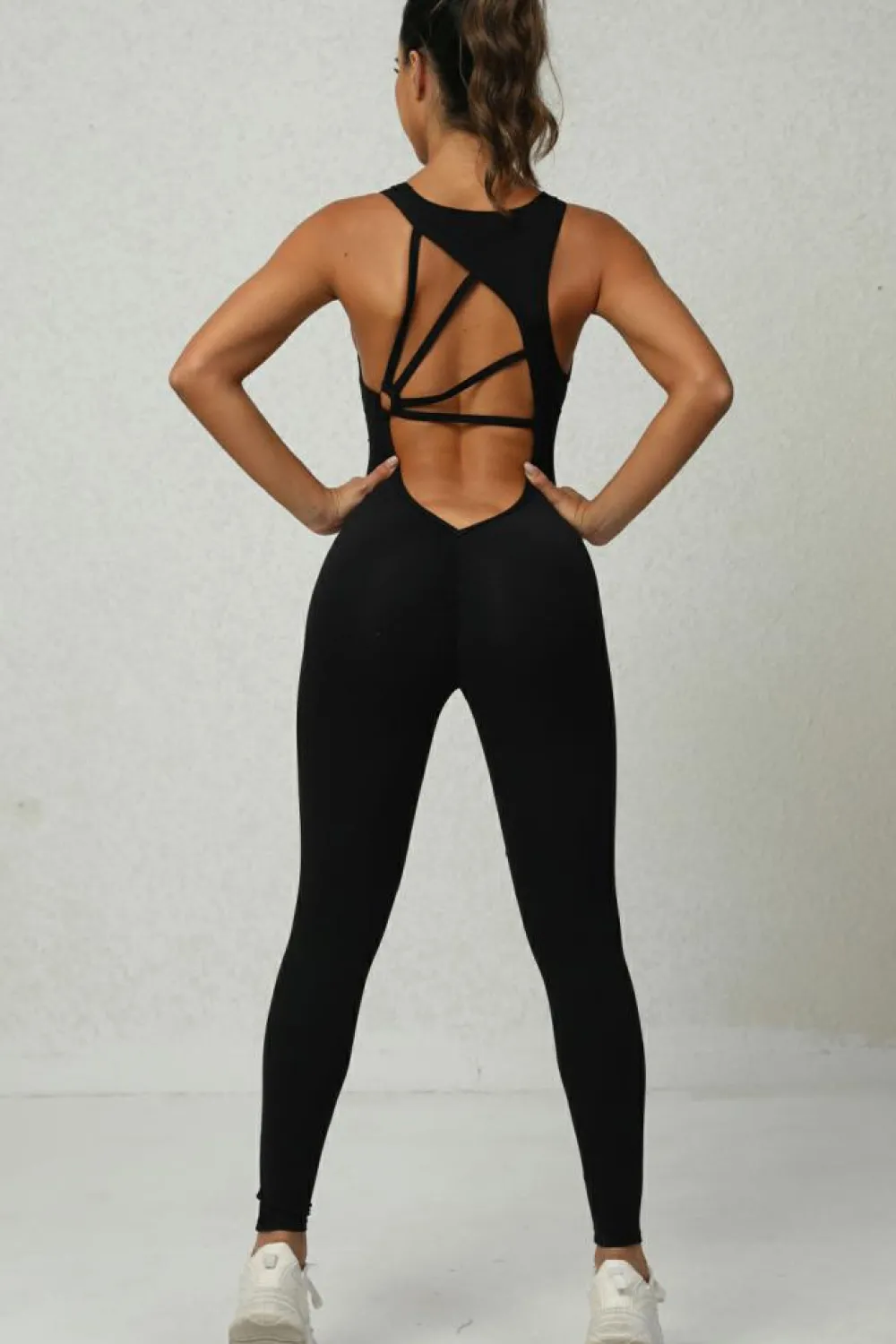 Discount Dear-Lover Sleeveless Front Cut out V Neck Yoga Jumpsuit Black
