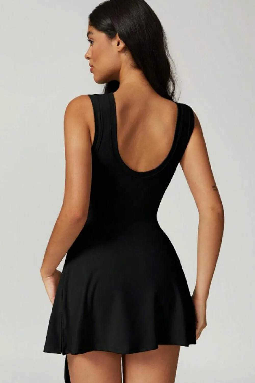 Clearance Dear-Lover Sleeveless Knot Skirt Hem Sports Romper Black