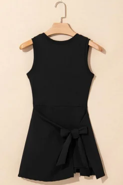 Clearance Dear-Lover Sleeveless Knot Skirt Hem Sports Romper Black