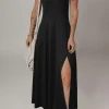 Online Dear-Lover Sleeveless Scoop Neck Flared Split Midi Dress Black