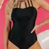 Clearance Dear-Lover Sleeveless Strappy Halter Neck Sexy One Piece Swimsuit Black