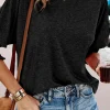 Sale Dear-Lover Smocked 3/4 Sleeve Casual Loose Top Black