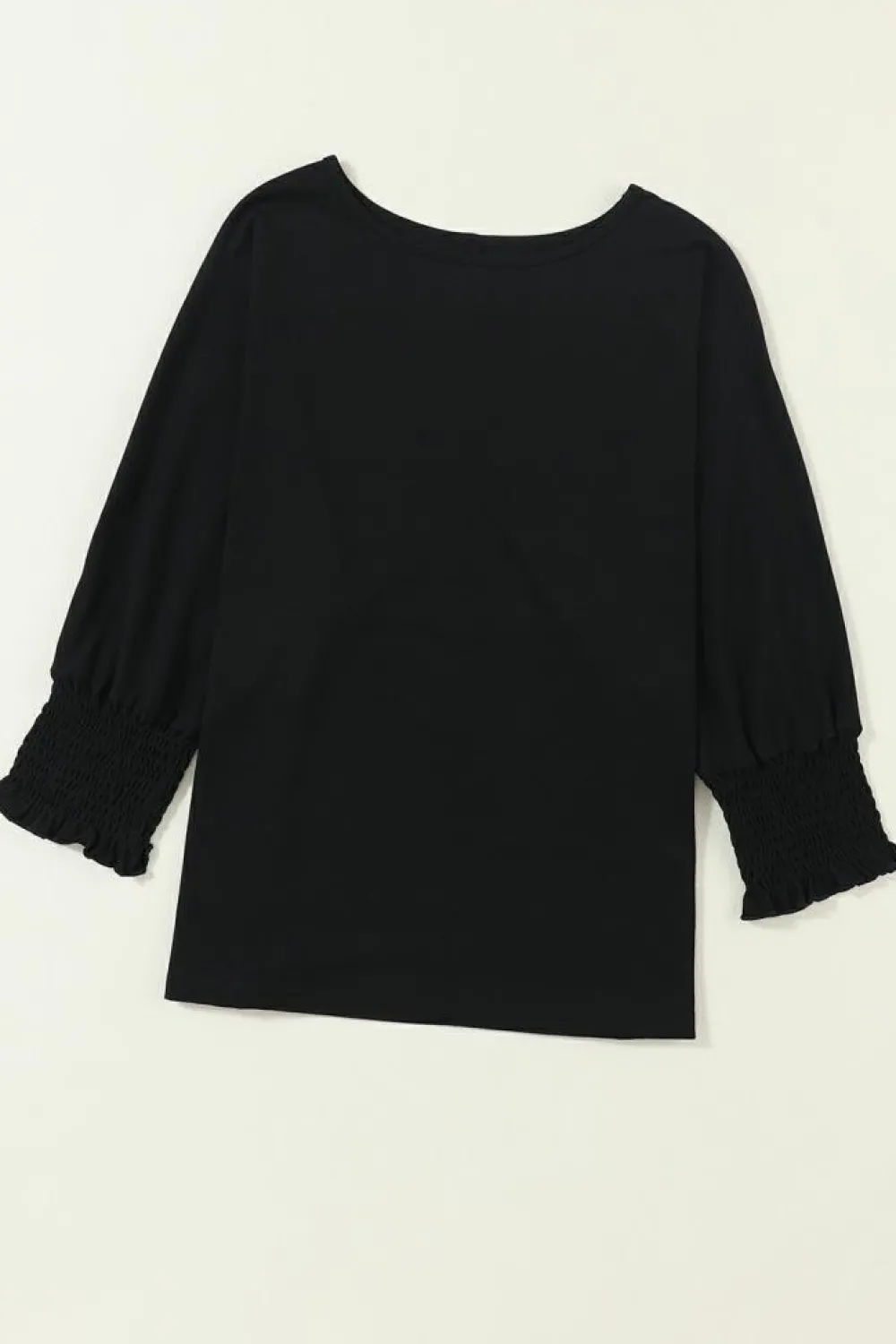 Sale Dear-Lover Smocked 3/4 Sleeve Casual Loose Top Black