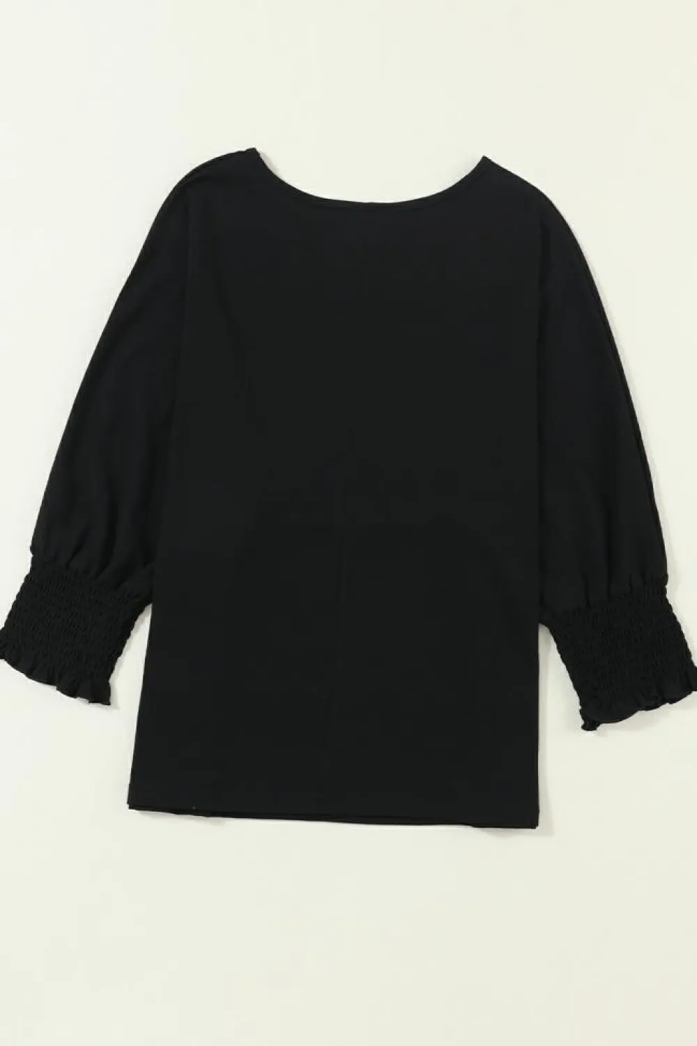 Sale Dear-Lover Smocked 3/4 Sleeve Casual Loose Top Black