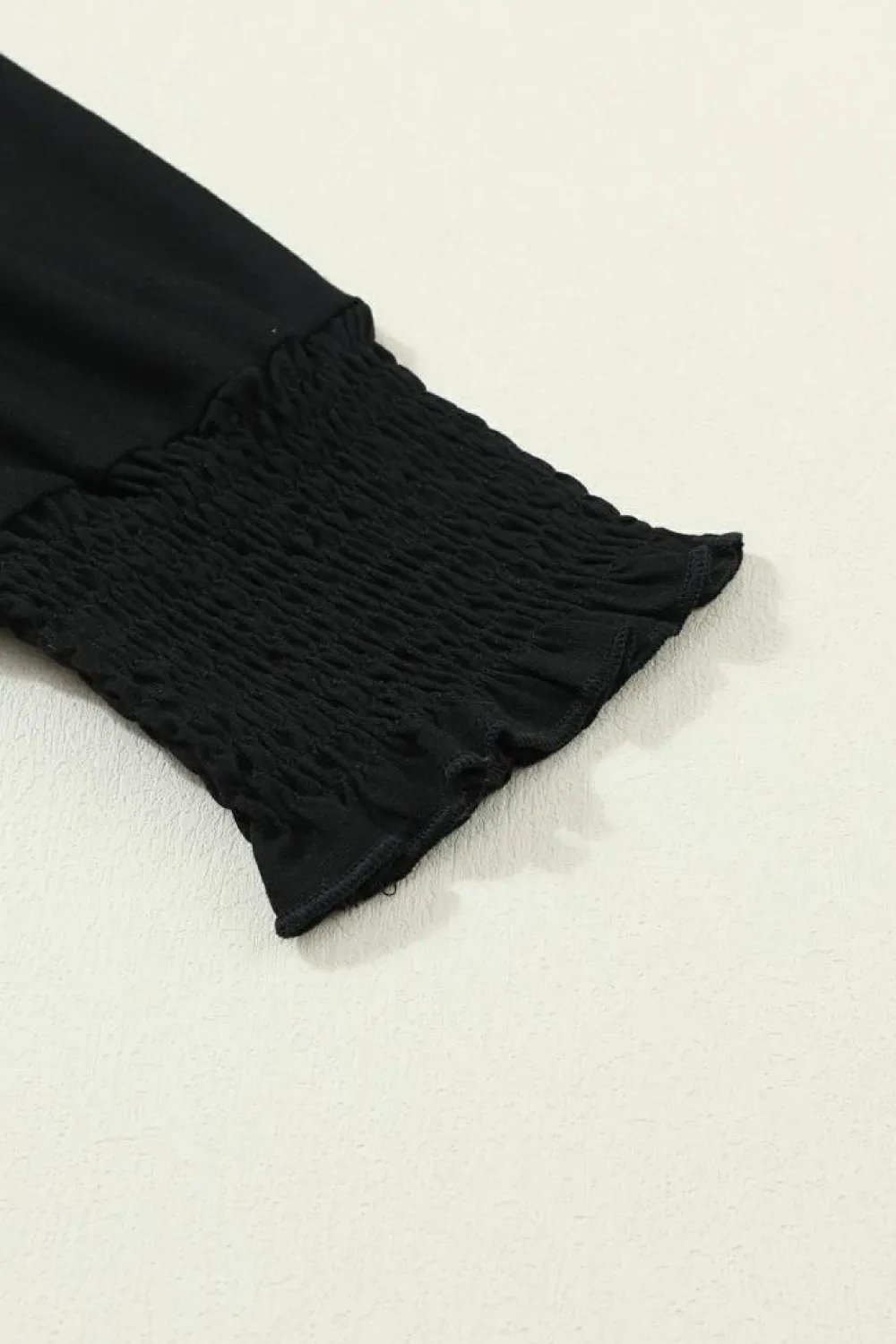 Sale Dear-Lover Smocked 3/4 Sleeve Casual Loose Top Black