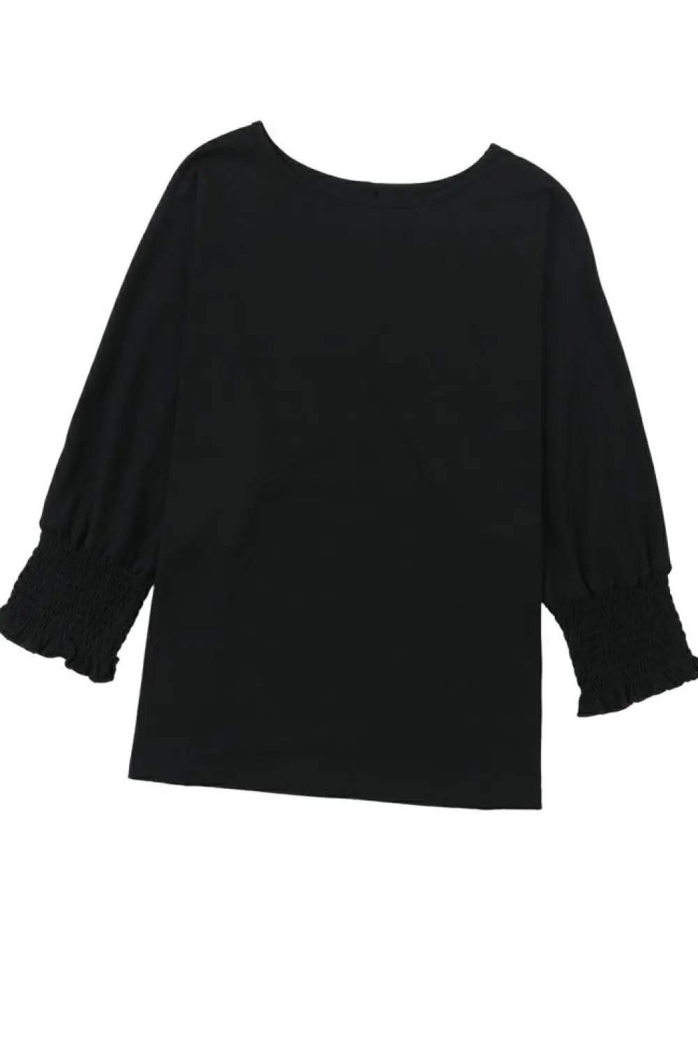 Sale Dear-Lover Smocked 3/4 Sleeve Casual Loose Top Black