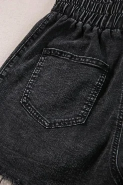 Clearance Dear-Lover Smocked High Waist Mineral Washed Jean Shorts Black