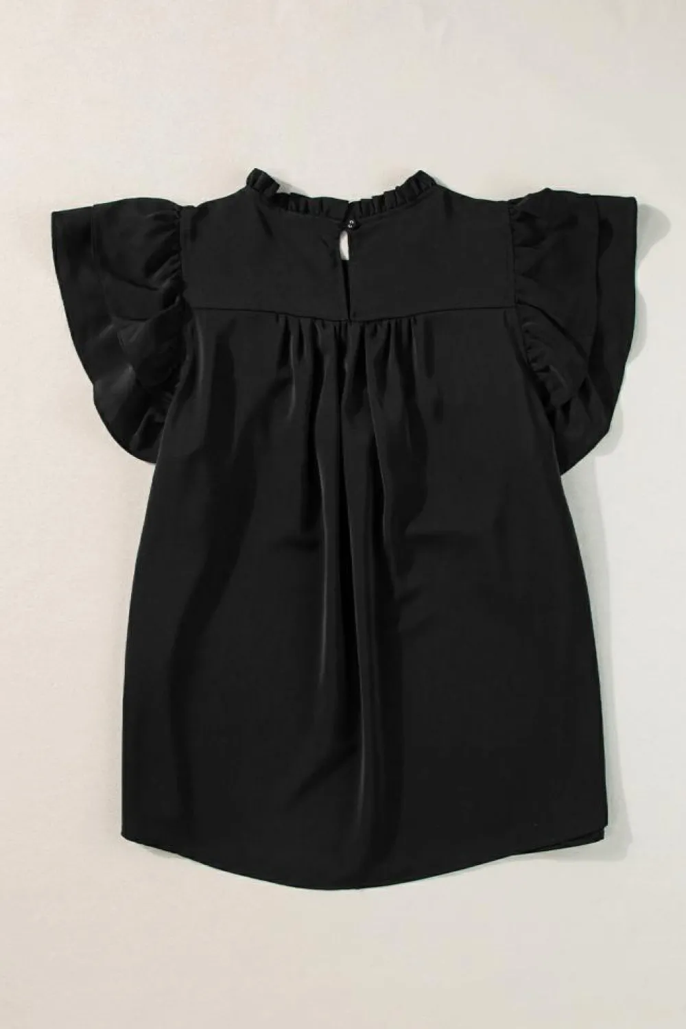 Fashion Dear-Lover Smocked Ruffle Sleeve Blouse Black