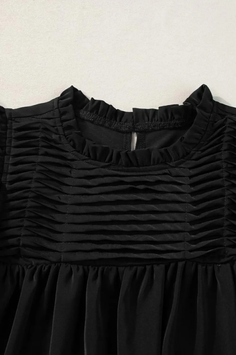 Fashion Dear-Lover Smocked Ruffle Sleeve Blouse Black