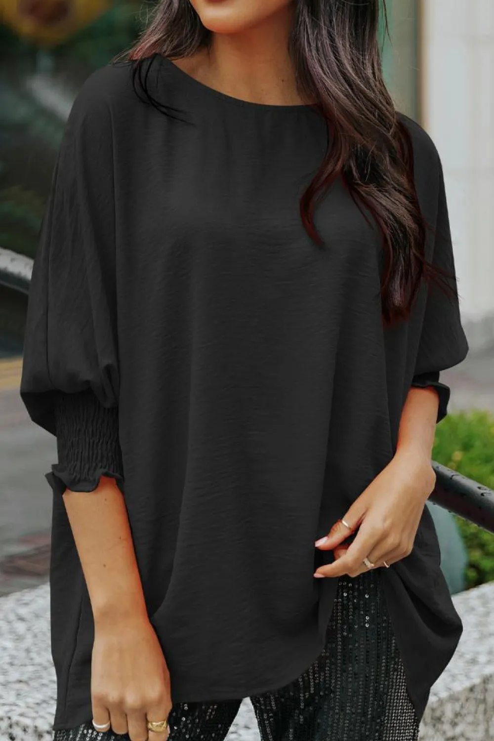 Best Dear-Lover Smocked Wrist Shift Top Black
