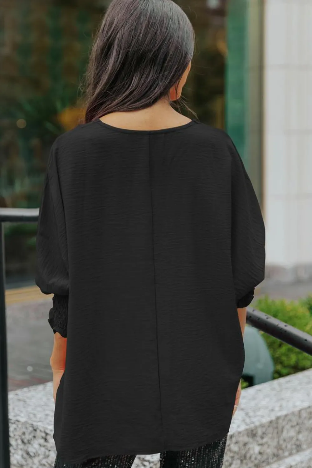 Best Dear-Lover Smocked Wrist Shift Top Black