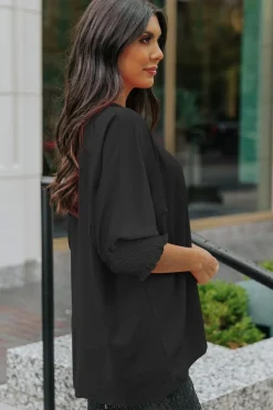 Best Dear-Lover Smocked Wrist Shift Top Black