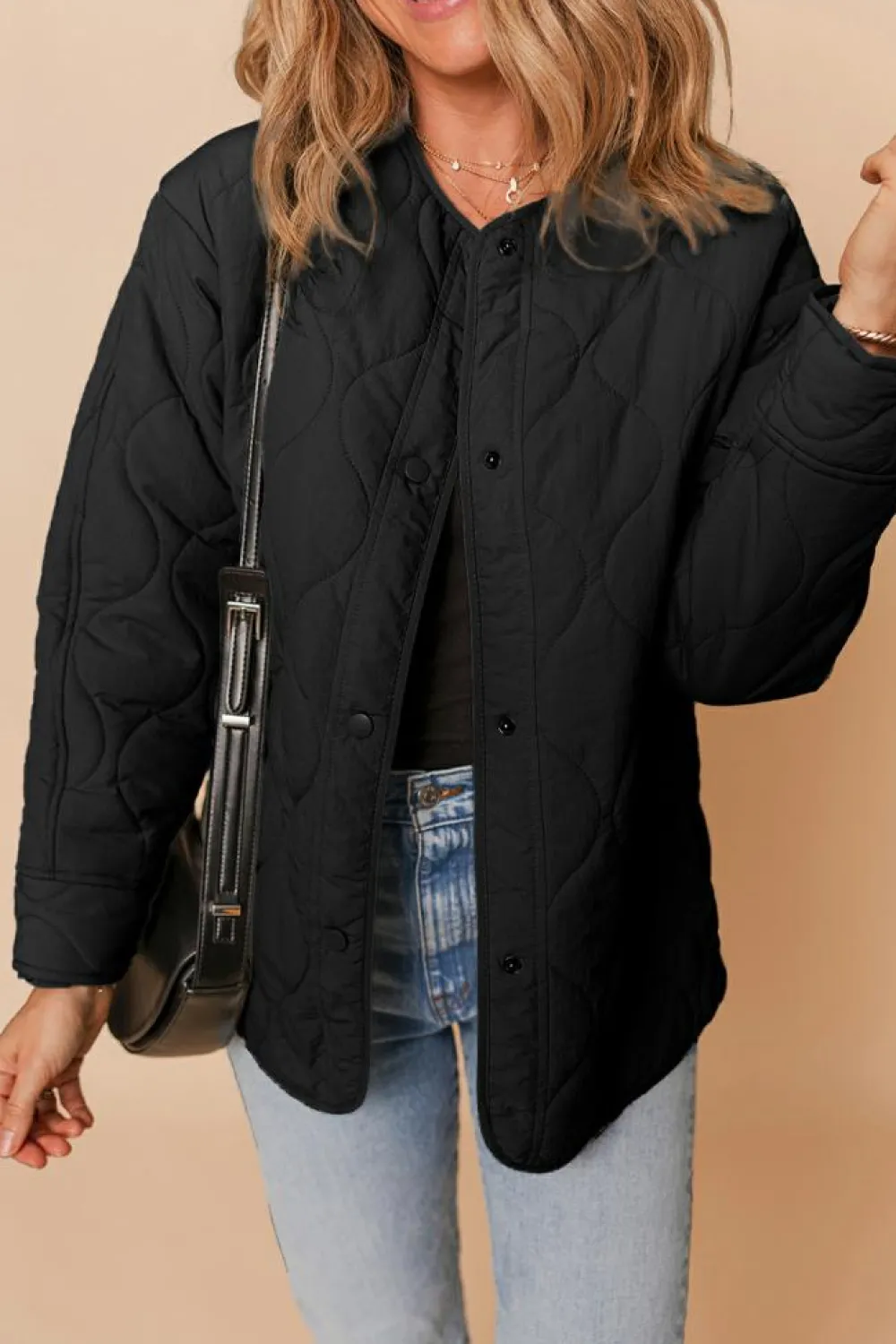 Online Dear-Lover Snap Button Quilted Puffer Jacket Black