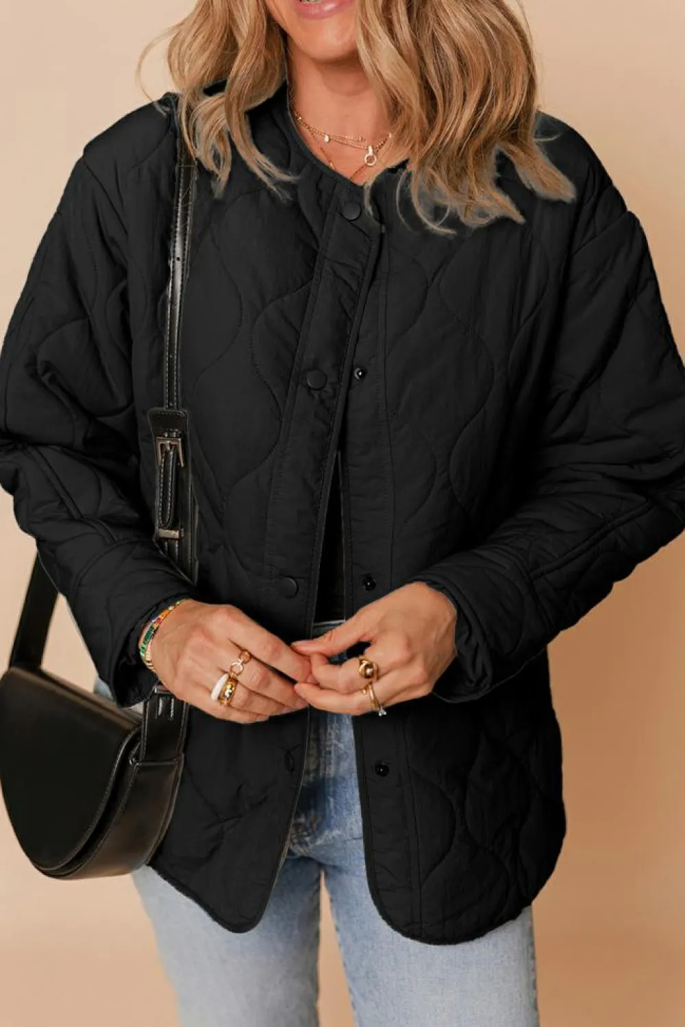 Online Dear-Lover Snap Button Quilted Puffer Jacket Black
